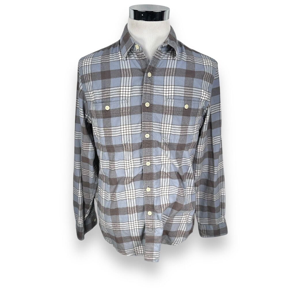 J.Crew Flannel Shirt Mens Medium Gray Blue Plaid Long‎ Sleeve Button Up Cotton